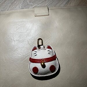 White & Red Lucky Cat Keychain Bag Charm